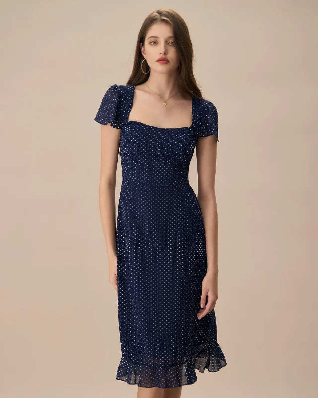 The Navy Polka Dot Cutout Midi Dress Style Streetwear