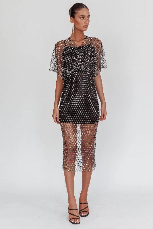 Astra Diamante Fishnet Midi Dress Black Step Ahead, Lead The Trend