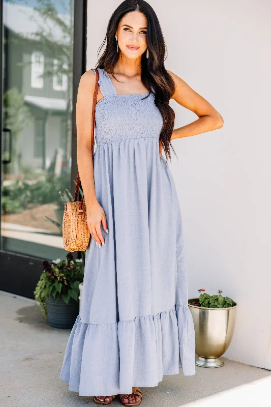 Easy Love Light Slate Blue Smocked Maxi Dress Dreamy Aesthetic