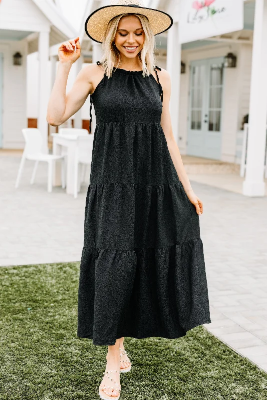 Living The Dream Black Tiered Maxi Dress Winter Warm - Up Sale