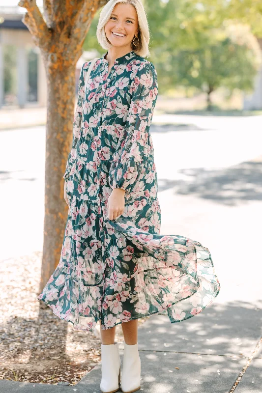 All I Could Want Hunter Green Floral Midi Dress Versatile Wardrobe Essentials