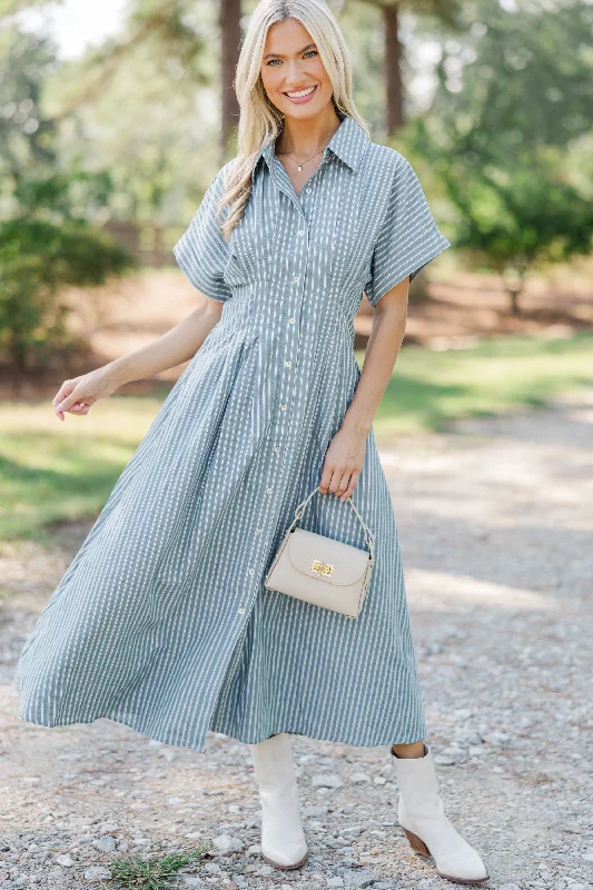 On Your Radar Dusty Olive Striped Midi Dress Bold Silhouette