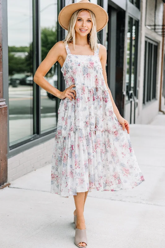 Keep Growing Natural White Floral Midi Dress End Of Season Sale