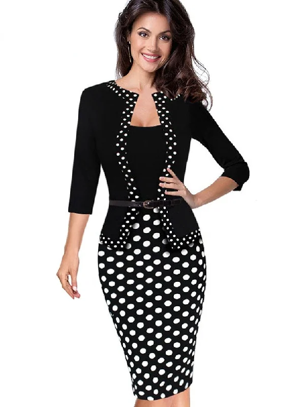 BerriesJam - 2024One-Piece Faux Jacket Retro Sheath Dress Trendy Women's Collection