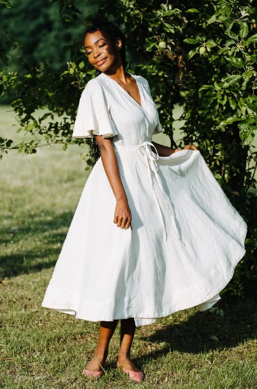 Wrap Dress, Butterfly Sleeve, Hemp, Milky White Vibrant Femme Fashion