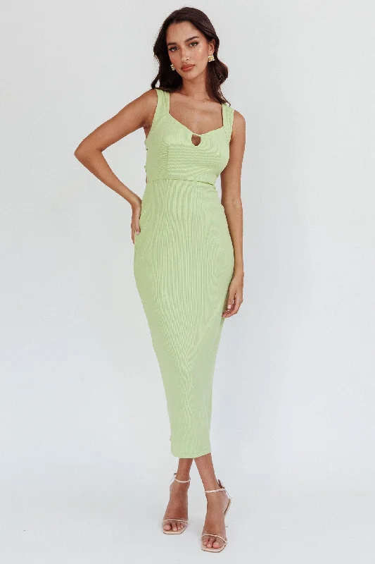 Jennine Lace-Up Back Midi Dress Matcha Fashion Forward