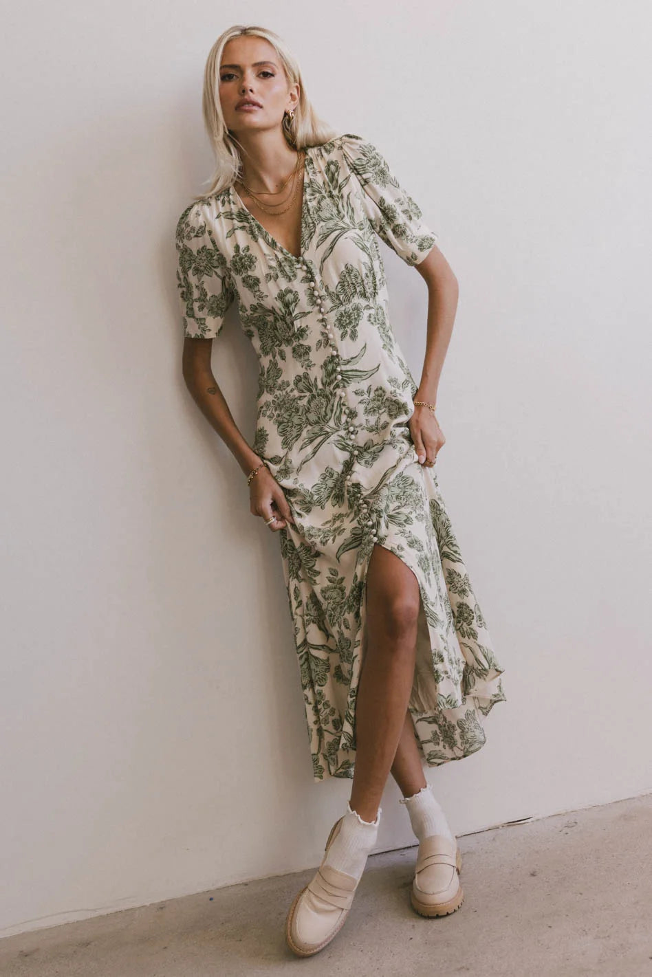 Lia Floral Midi Dress in Sage Style Upgrade