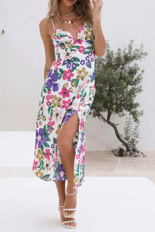 TastyHottie - Floral Print Backless Side Slit Cami Dress Exclusive Sale