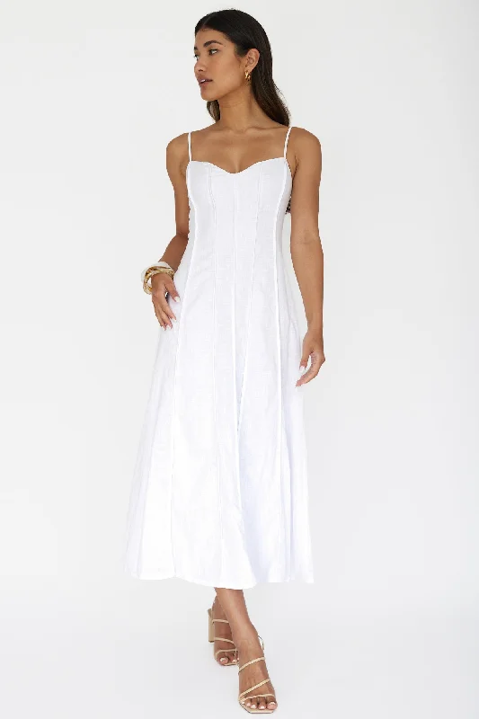 Vacay Pintuck Pleat Midi Dress White Trendy Threads