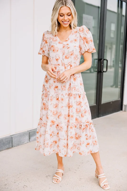 Feeling Present Dusty Orange Floral Midi Dress Bold Fashion