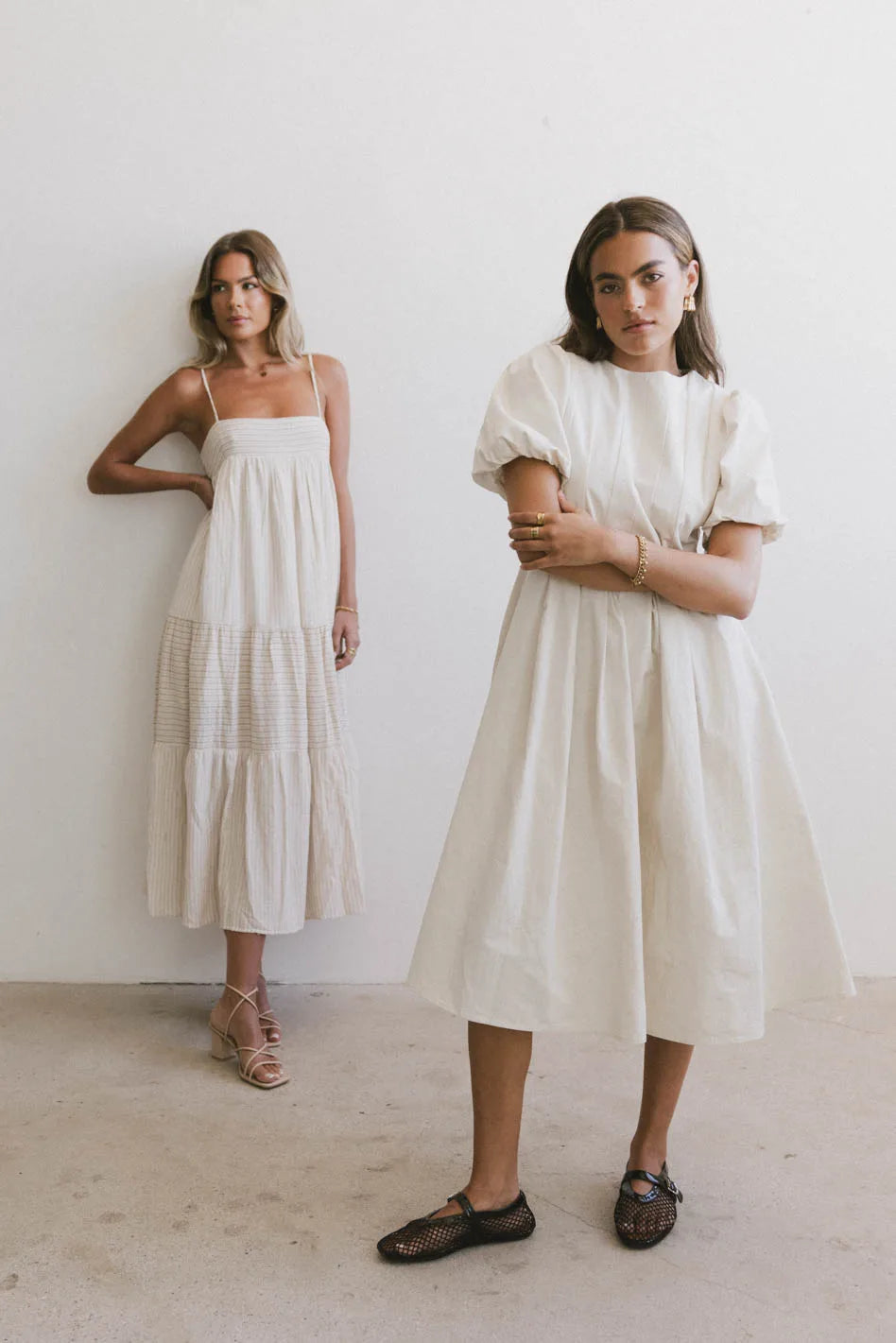 Eliana Pleated Midi Dress in Cream - FINAL SALE Special Offer