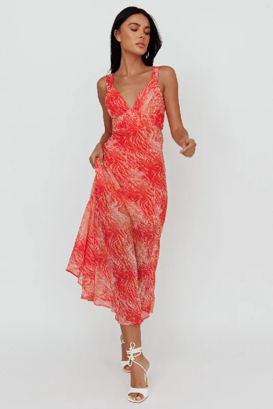 Willa Tie Back Midi Dress Print Peach Runway Inspired Wear