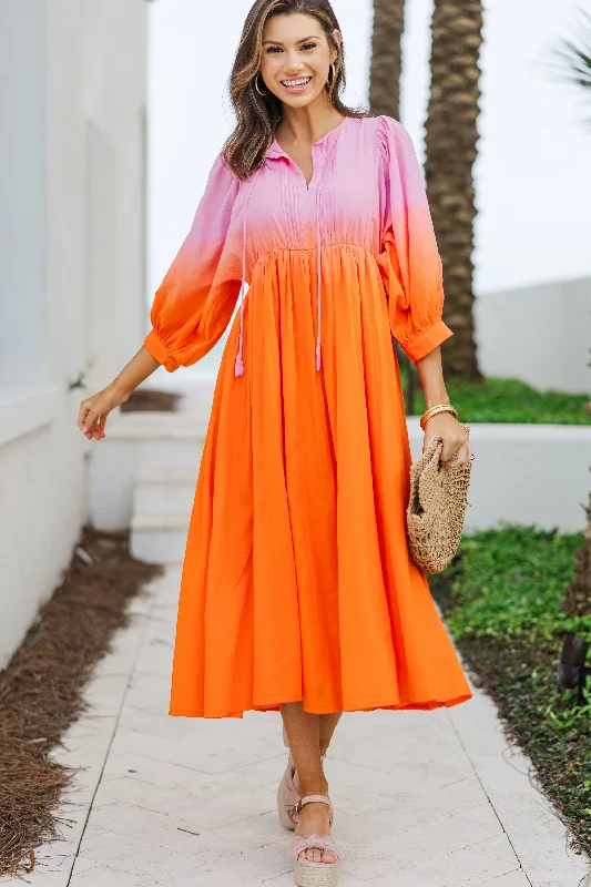 Fate: Living The Life Pink Orange Ombre Midi Dress Trend Setting Wardrobe