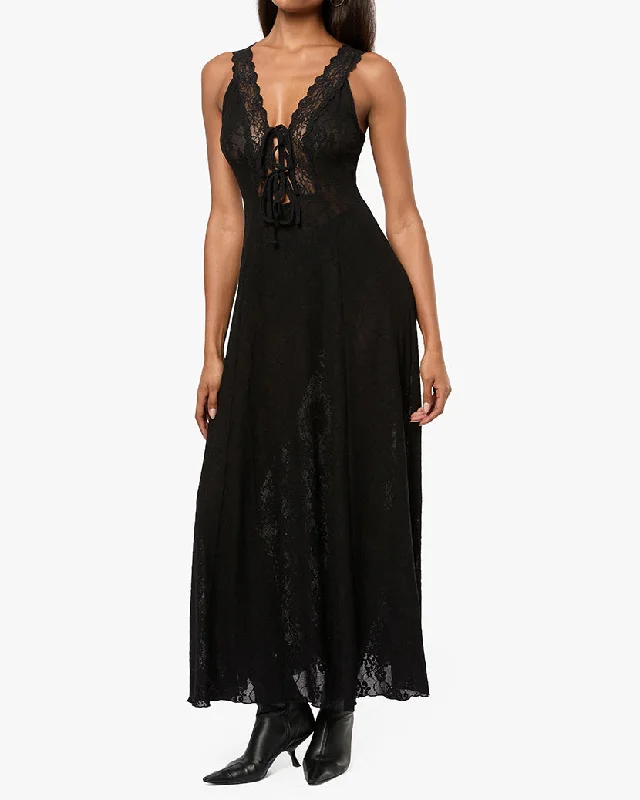 Lace Tie Front Midi Dress Effortless Style