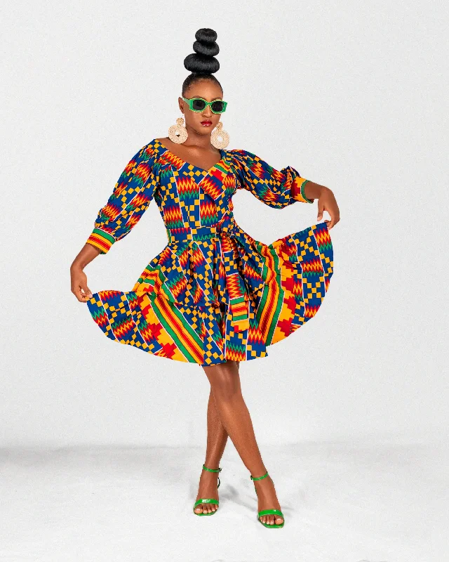 Palmer Ankara Mini Dress | Kente Multicoloured African Print Season Appropriate Women's Collection