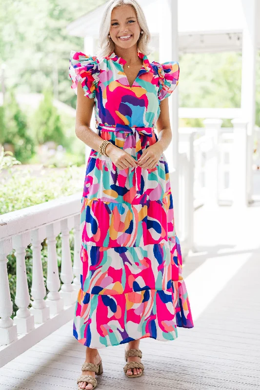 Future Fun Pink Multi Abstract Maxi Dress Unleash Your Trend Driven Style