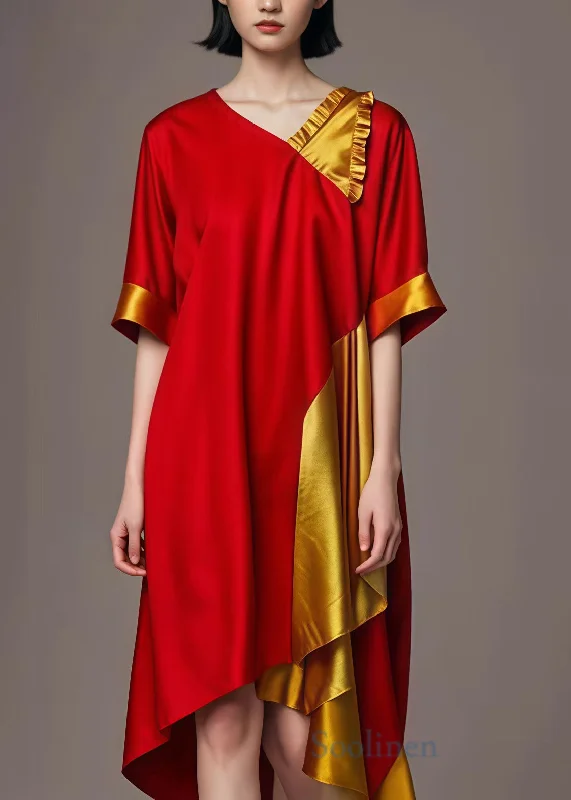 Red Yellow Patchwork Cotton Long Dresses Asymmetrical Summer Trend Alert