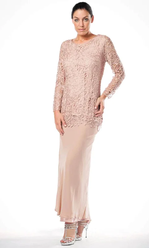 Soulmates C80704 - Crochet Beads Long Sleeve Tunic Skirt Mother Of Bride Dress Flowing Silhouette