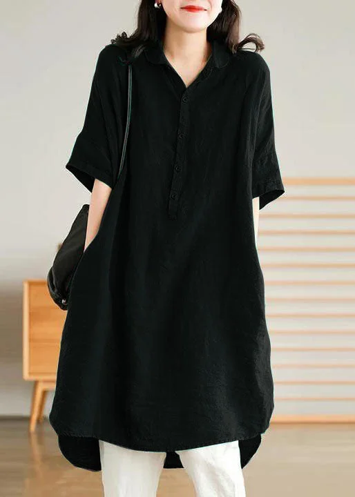 Black Linen Shirt Dress Summer Mid Dress Style Revolution