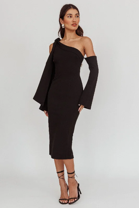 Rigel One-Shoulder Midi Dress Black Athleisure Wear Promotion