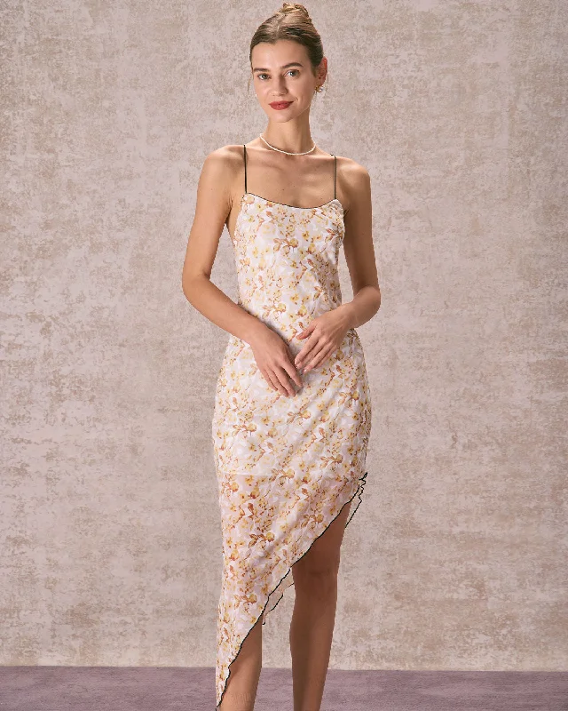 The Yellow Asymmetric Hem Floral Midi Dress End Of Season Sale