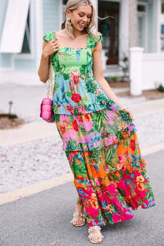 Beauty In Bora Bora Green Tropical Floral Maxi Dress Hot Trends