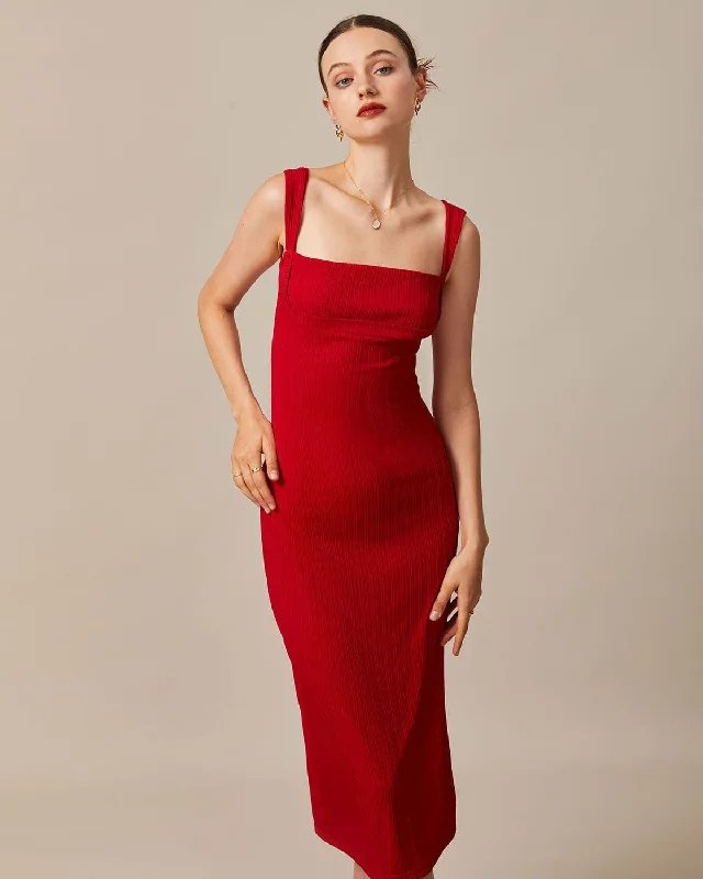 The Red Square Neck Ribbed Midi Dress Cool Prices