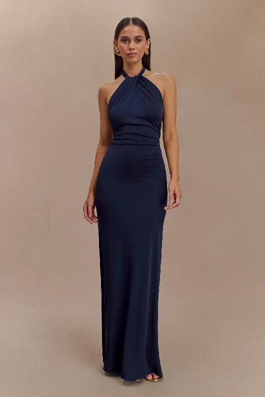 Elyna Slinky Halter Maxi Dress - Navy Special Offer