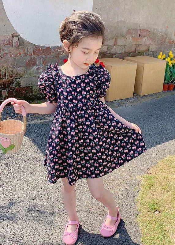 Lovely Black Ruffled Print Patchwork Chiffon Baby Girls Princess Dress Summer Today Only