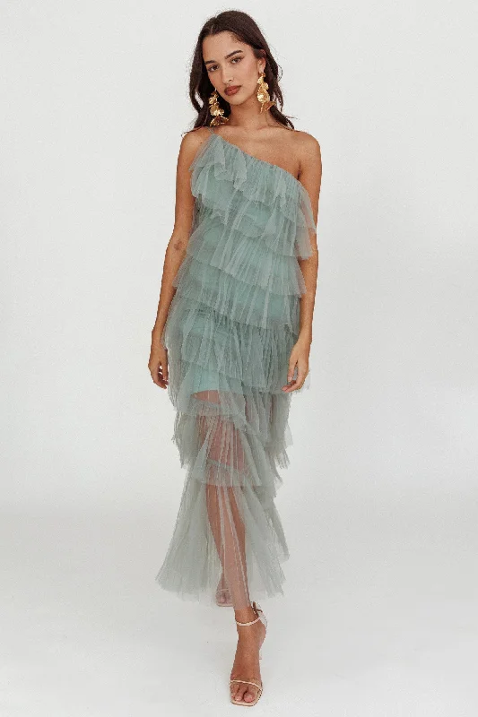 Arrabel Tiered Ruffle Tulle Maxi Dress Sage Anniversary Sale