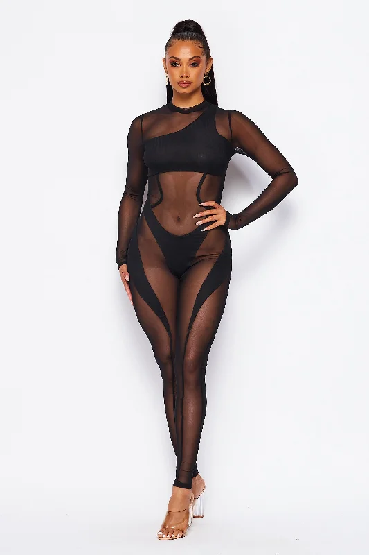 Like a Girl Sheer Mesh Jumpsuit Essentials On Sale