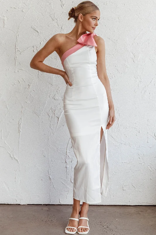 Sweetest Thing One-Shoulder Bow Maxi Dress White High End Designer Brands Discount