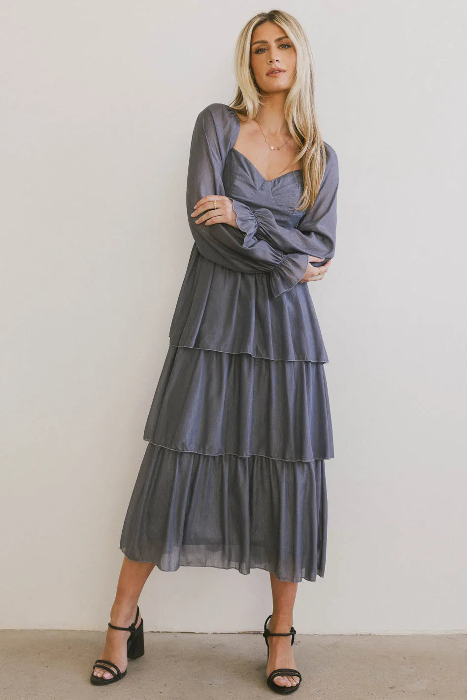 Manning Shimmery Midi Dress in Slate Casual Elegance