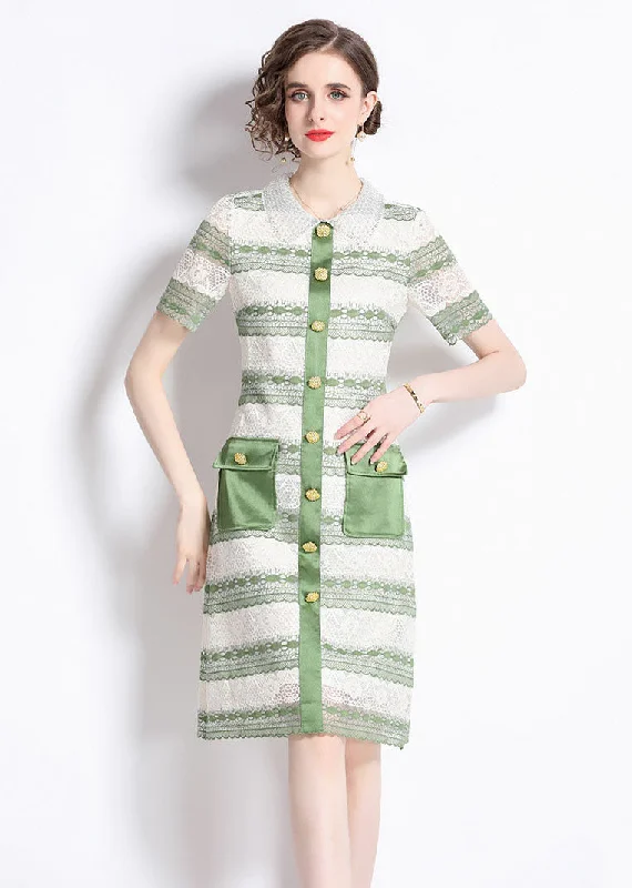 New Green Hollow Out Embroideried Patchwork Lace Mid Dress Summer Best Seller