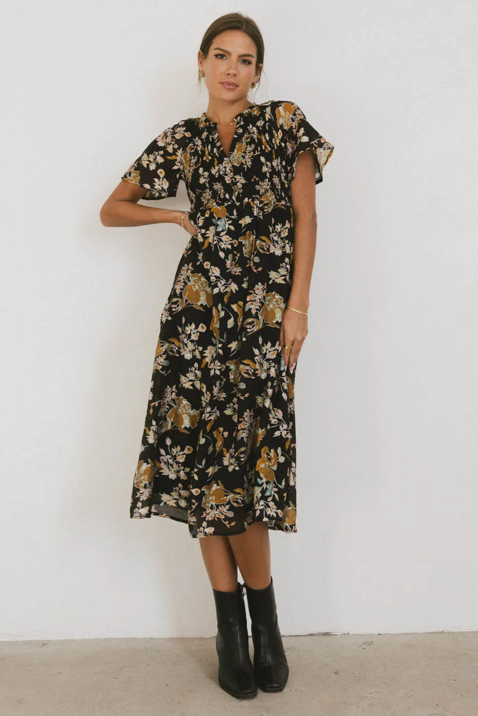 Kaitlyn Floral Midi Dress Comfortable Clothes