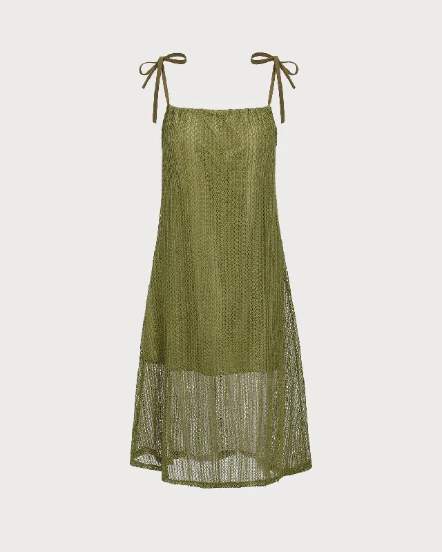 Green Crochet Tie Strap Midi Dress Flash Sale