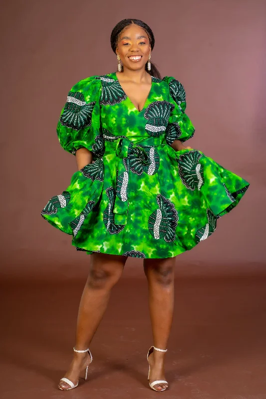 Judith Ankara Midi Dress | Green African Print Buy More, Save More