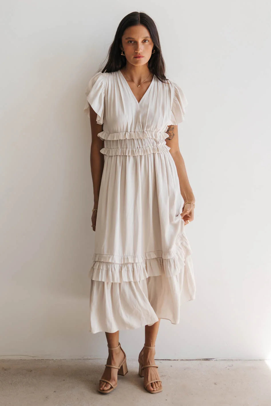 Willa Ruffle Dress in Ivory Minimalist Elegant