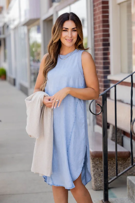 Thermal Accented Denim Midi Dress Minimalist Chic