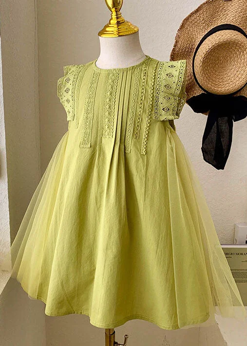 Elegant Green Hollow Out Embroideried Tulle Patchwork Cotton Baby Girls Dress Summer New Season Fashion Preview Sale