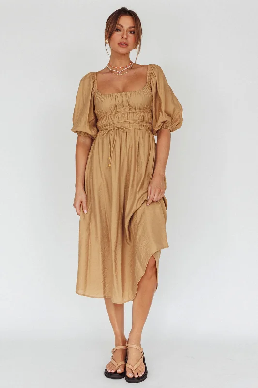 Lille Puff Sleeve Midi Dress Latte Step Ahead, Lead The Trend