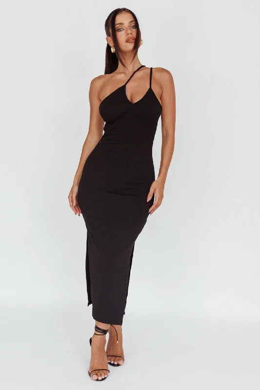 Planets Align Double Strap Midi Dress Black Holiday Attire Sale