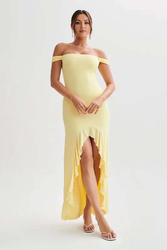 Eisley Slinky Off Shoulder Maxi Dress - Yellow Stylish Savings