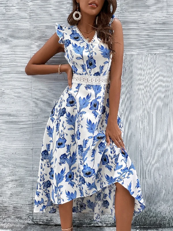 Sally Summer Casual Floral Print Midi Dress Exquisite Women's Wear Sale