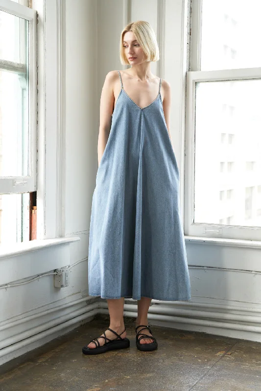 SERENE SYMPHONY DENIM MIDI DRESS Budget Friendly Fashion