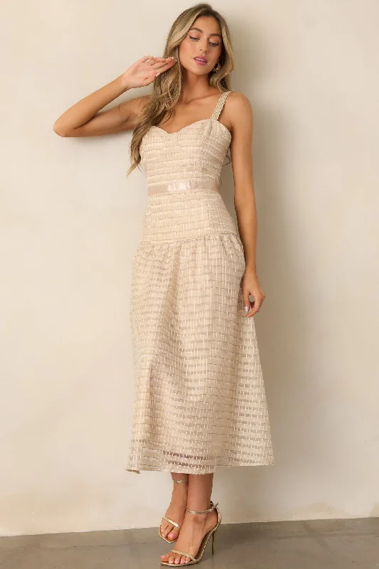 Know Better Tan Embroidered Drop Waist Midi Dress Hot Styles