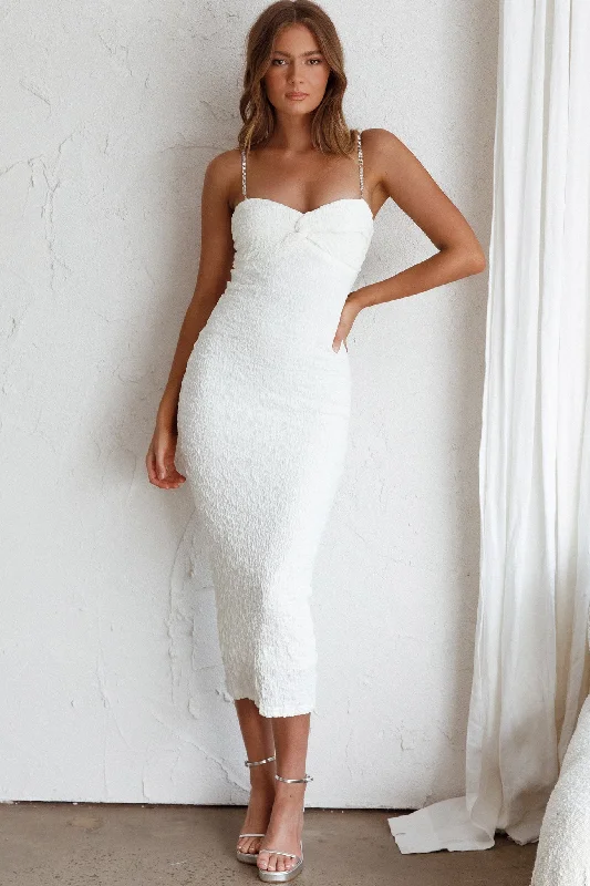 Tiffani Diamante Strap Midi Dress White Summer Essentials