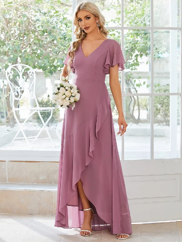 Charming Chiffon Bridesmaid Dress with Lotus Leaf Hemline Trend Alert