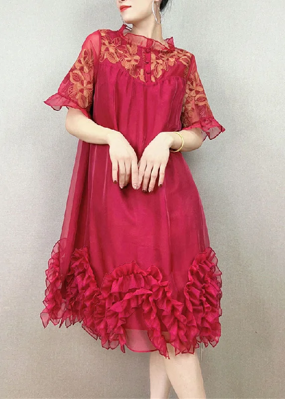 Red Patchwork Tulle Party Dress Embroideried Ruffled Summer Flash Sale Fever