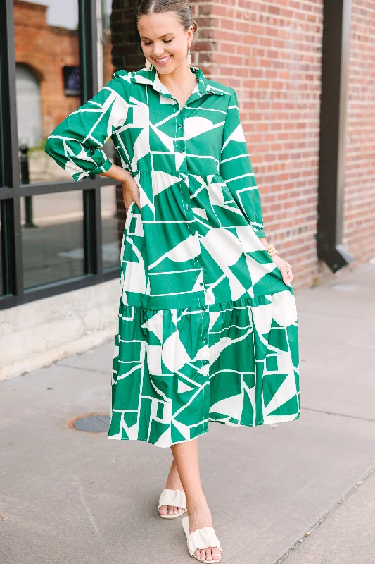 Just What You Love Green Abstract Midi Dress Mid Season Sale